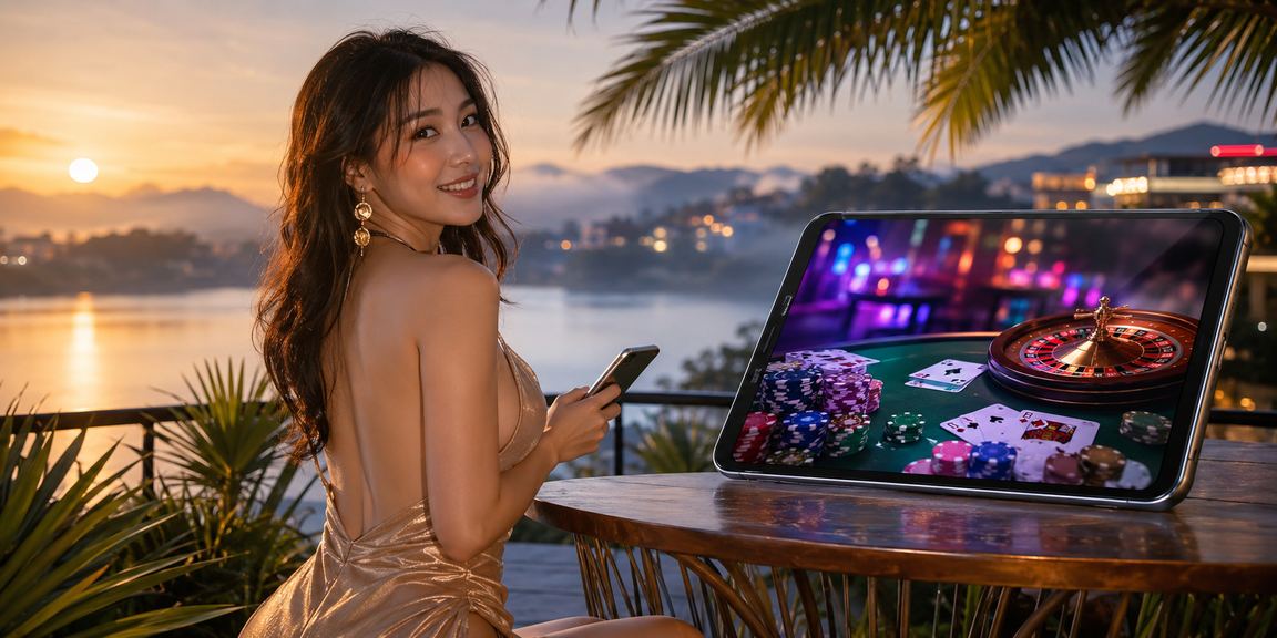 Người dùng chơi casino trên ứng dụng điện thoại tại bãi biển Đà Lạt
